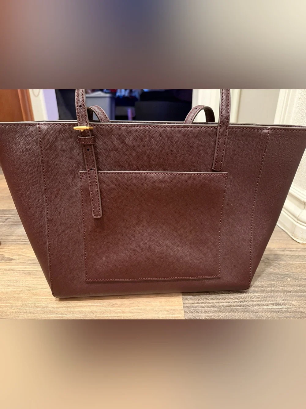 Tory Burch Chocolate Brown Saffiano Leather Tote with Gold Hardware